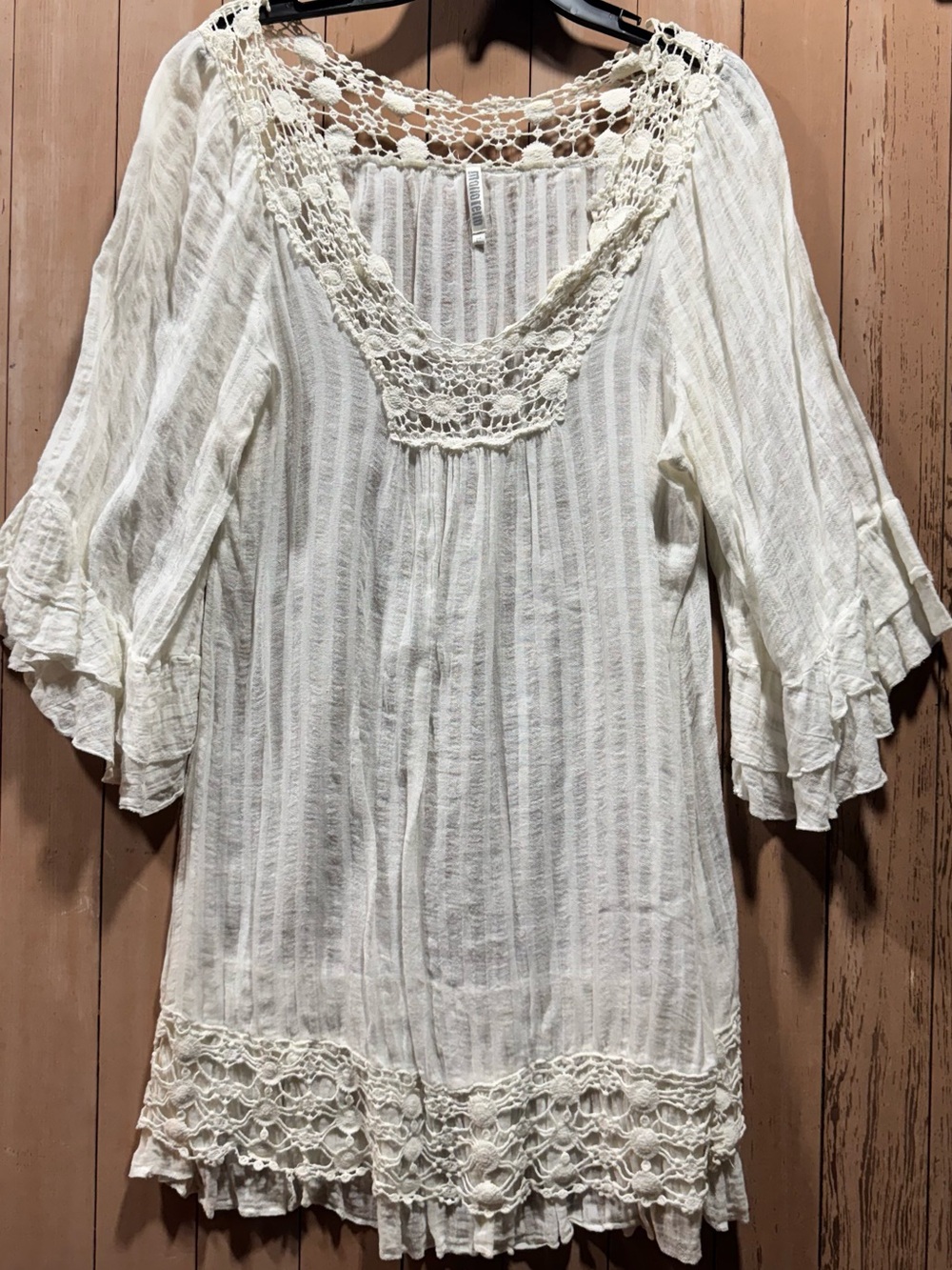 Monoreno White Crochet-Trim Boho Tunic
